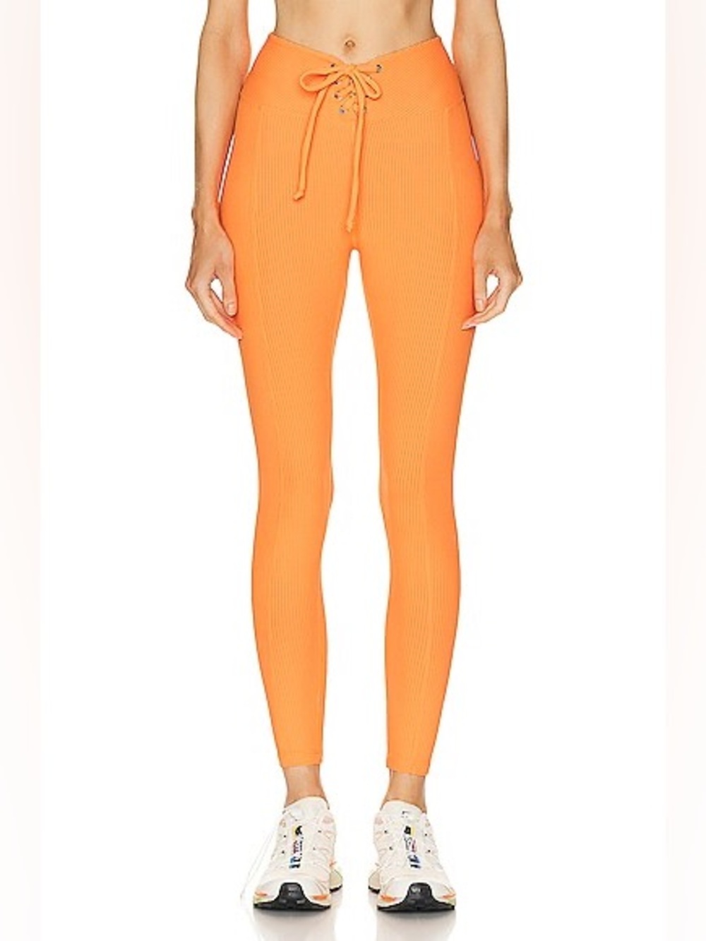 Year of Ours Ribbed Football Leggings Small Orange Lace Up High Rise NWT